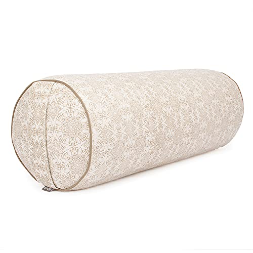 Bodhi Yoga Bolster Ø 23 cm | Maharaja Collection | Abnehmbarer & Waschbarer Bezug aus 100% Baumwolle | Yogarolle mit Bio-Dinkelfüllung | Yogakissen für Restorative & Yin Yoga (Madurai/Ecru)