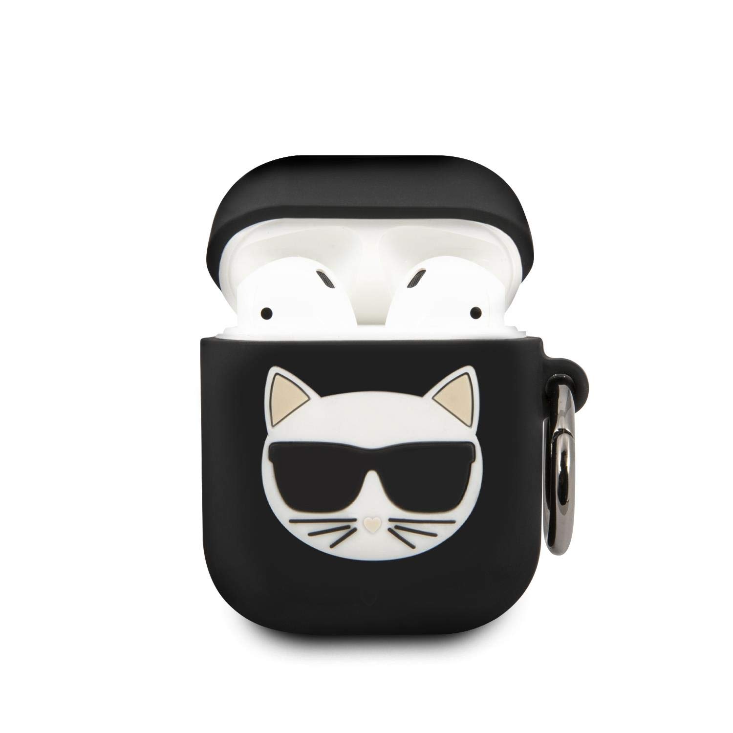 Karl Lagerfeld KLACA2SILCHBK Abdeckung schützt die Dockingstation für drahtlose Kopfhörer AirPods shwarz Silicone Choupette