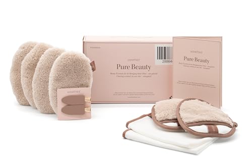 waschies Pure Beauty Set - 10-teiliges Reinigungs- und Geschenkset für die tägliche Pflegeroutine, Abschminkpads, Augenpads, feine Gesichtstücher & praktische Haarclips, wiederverwendbar & nachhaltig