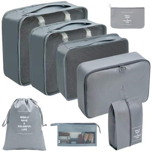 8X/Set Gepäck Organizer Set Koffer Organizer Set Packwürfel Set Kleidertasche Wasserdicht Reise Organizer für Reisen, grau