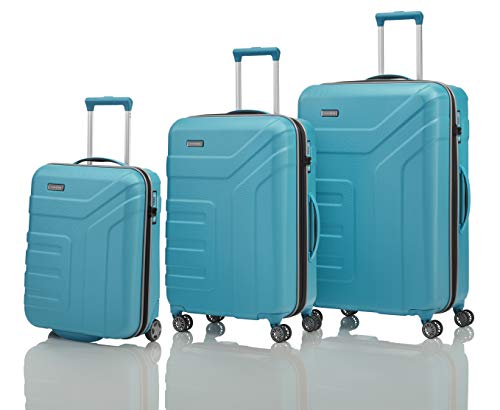 travelite 4-Rad Koffer Set Größen L/M/S mit TSA Schloss, Handgepäck erfüllt IATA Borgepäck Maß, Gepäck Serie VECTOR: Robuster Hartschalen Trolley in stylischen Farben, 072040-21, türkis