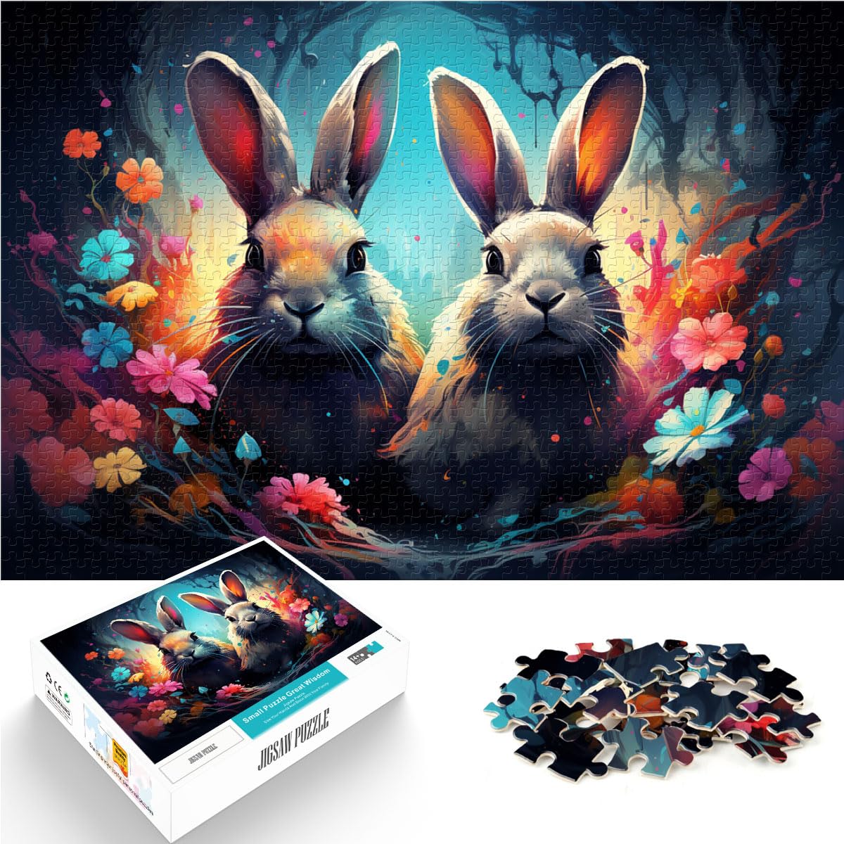 Puzzle-Geschenke, Spielzeug, bunter süßer Hase, 1000 Teile, für Erwachsene, Geschenke, Holzpuzzle, Familienspiel, Stressabbau, schwieriges Herausforderungspuzzle, 1000 Teile (50 x 75 cm)