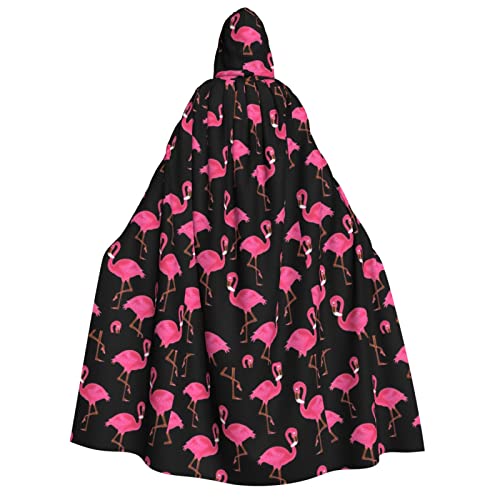 WURTON Kapuzenumhang mit niedlichem rosa Flamingodruck, Unisex, Herren, Damen, Kinder, Cosplay, Party, Karneval, Hexenkostüm