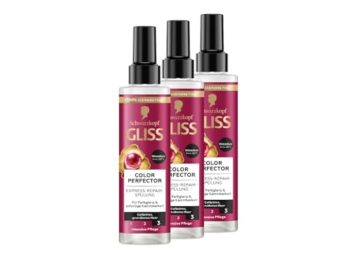 Gliss Express-Repair-Spülung Colour Perfector (3x 200 ml), Haarspülung für getöntes, gesträhntes oder gefärbtes Haar, Hitzeschutz bis zu 230 °C