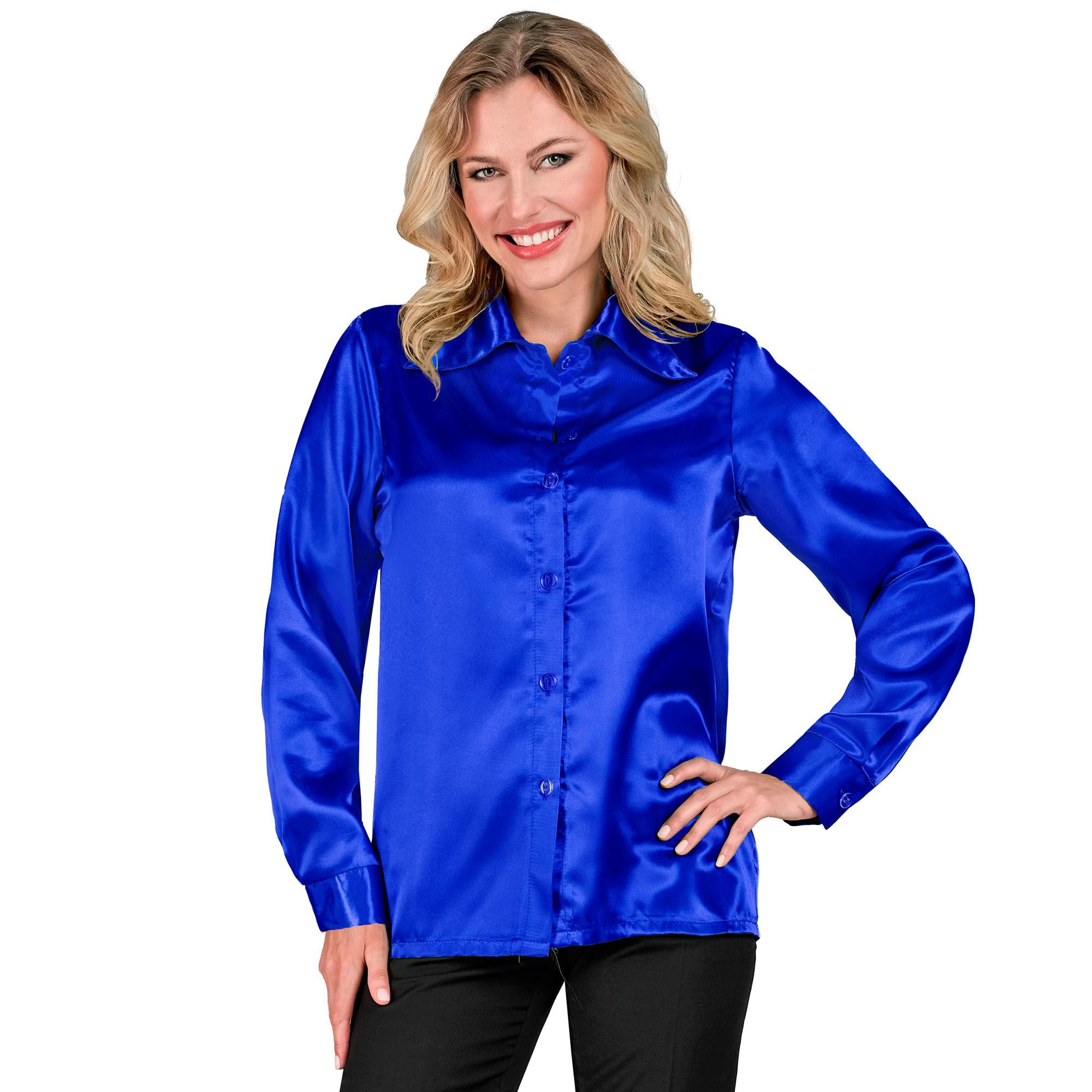 W WIDMANN MILANO Party Fashion - Satin Bluse für Damen, 70er Jahre Disco Fever, Retro Style, Schlagermove, Party Shirt, Damenhemd