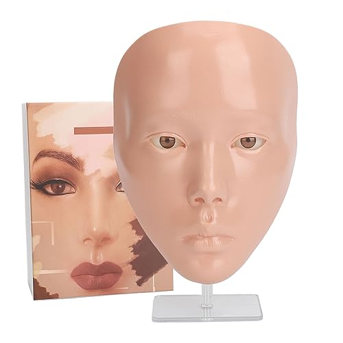 Make-up-Anfänger-Übungsmodell-Maske, Make-up-Übungsgesicht, wiederverwendbar, realistisch, 5D-Vollgesichts-Silikon-Make-up-Schaufensterpuppe mit Ständer (Pink Skin)