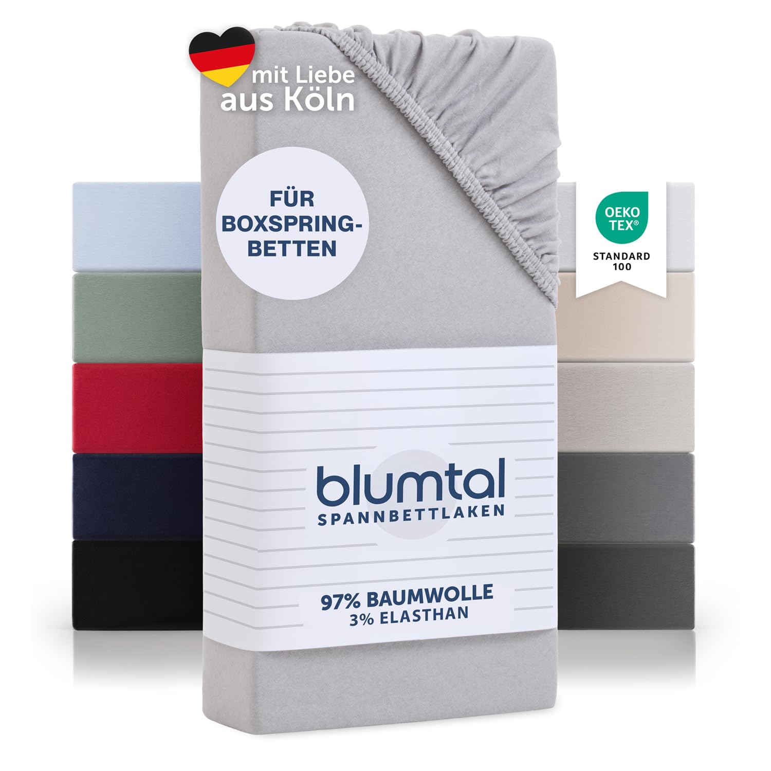 Blumtal Luxus Spannbettlaken 180x200cm Boxspringbett bis 40cm Höhe - Oeko-Tex Zertifizierte Baumwoll Bettlaken 180x200 Boxspringbett - Spannbettlaken 180x200cm Baumwolle - Moonlight Grey