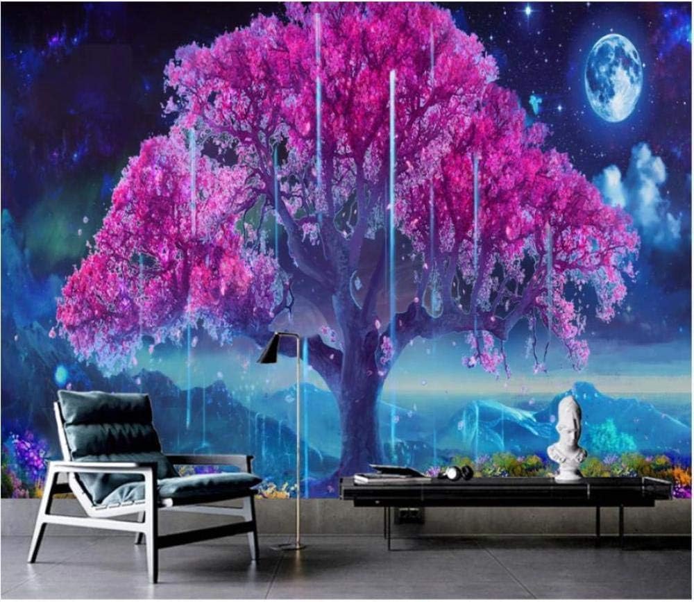 Rosa Abstrakter Baum Mond 3D Tapete Poster Restaurant Schlafzimmer Wohnzimmer Sofa TV Dekorative Wand-200cm×140cm