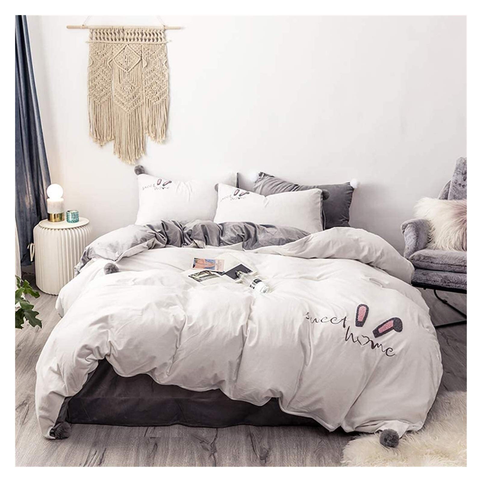 YIHANSS Herbst- und Winter-Bettwäscheset aus dickem Flanell, vierteilig, mit Cartoon-Druck, Bettbezug, Bettlaken, Kissenbezug, Doppelbett (Farbe: B, Größe: Doppelbett) (A, voll)