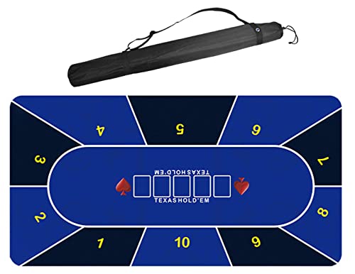 BFVAKBKYT Professionelle Pokermatte für Tische, Tragbarer Texas Hold'em Pokertisch aus Gummi for 8 Spieler mit Tragetasche for Spielen der Karten(Blue,47x24inch)