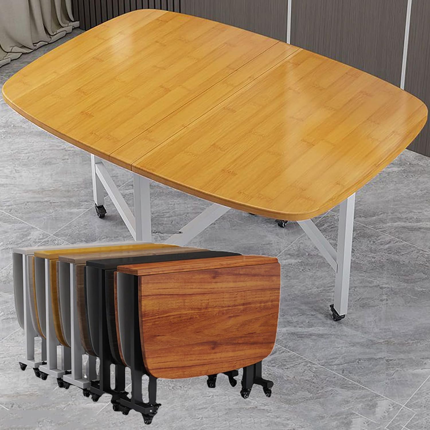 Drop-Leaf-Tisch, klappbarer Küchentisch, Drop-Leaf-Tisch und Stühle für den Innen- und Außenbereich, platzsparender Esstisch für Arbeit, Studium und Essen, Gelb, 100 x 60 cm