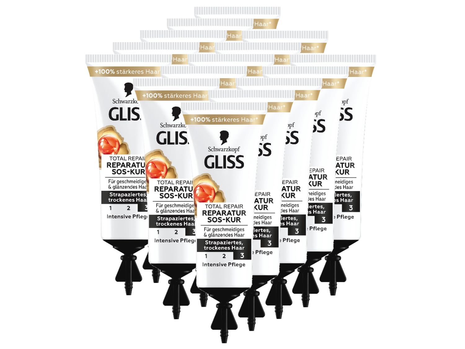 Gliss SOS-Intensiv-Kur Total Repair (15x 15 ml), Haarkur mit Keratin für intensive Reparatur und Pflege, wirkt schon nach 1 Minute Einwirkzeit