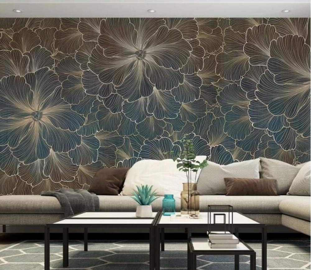 Geometrische Blume Mit Goldfaden 3D Tapete Poster Restaurant Schlafzimmer Wohnzimmer Sofa TV Dekorative Wand-200cm×140cm