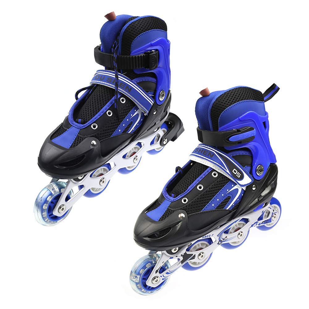 Inline-Skates mit Verstellbarer Größe Skates für Kinder, Jugendliche, Erwachsene, Anfänger (Blau, M (EU 35-38))