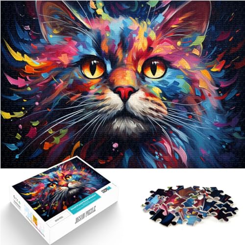 Puzzle für farbenfrohe psychedelische Katzenkunst, 1000-teiliges Holzpuzzle, das schwierig zu vervollständigen, aber unterhaltsam und humorvoll ist, 1000 Teile (50 x 75 cm)