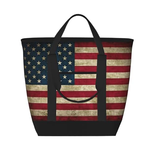 YQxwJL Isolierte Kühltasche mit amerikanischem Flaggenaufdruck, große Kapazität, Einkaufstasche, Reisetasche, Strand, wiederverwendbare Einkaufstasche für Erwachsene, Schwarz, Einheitsgröße