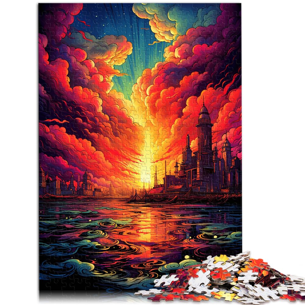 Puzzles, Lernspiele, farbenfrohe und psychedelische Meeresstadt, Puzzles mit 1000 Teilen für Erwachsene, Holzpuzzle, tolles Geschenk für 1000 Teile (50 x 75 cm)