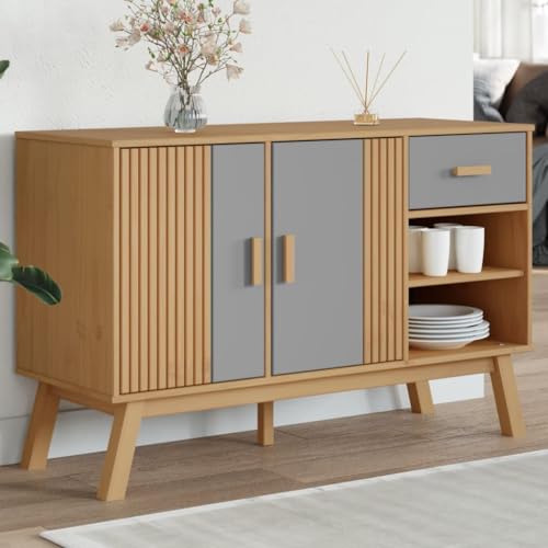 Juroupi Sideboard Wohnzimmerschrank Sideboard Wohnzimmer Flur Schrank OLDEN Grau und Braun 114x43x73,5 cm Massivholz Kiefer - 358607