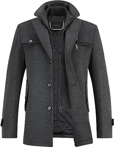 YOUTHUP Herren Wollmantel Dick Winter Kurzmantel Regular Fit Wintermantel Freizeit Herrenmantel Übergangsmantel, Dunkel Grau, XS