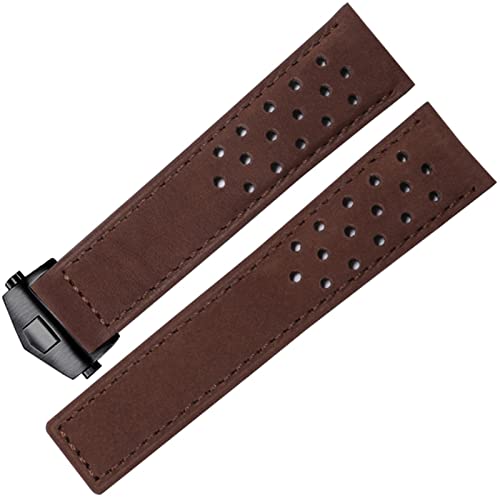 SCRUBY Echtes Leder -Uhrband für SCHILD Heuer Uhrengurt Klappschnalle 20mm 22 mm Kuhleder Uhrenbandbänder(Brown-black,20mm)