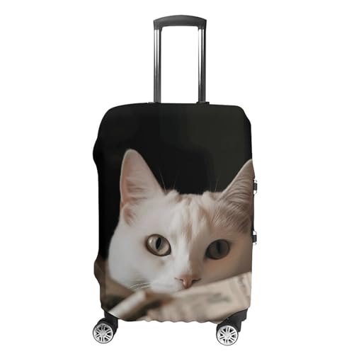 CSGJMYGS Reisegepäckhülle, elastisch, waschbar, modisch, kratzfest, Aquarellfarben, Tannenzapfen, Koffer-Schutz, passend für 45,7 - 81,3 cm Gepäck, Weiße Katze und Dollarstapel, L