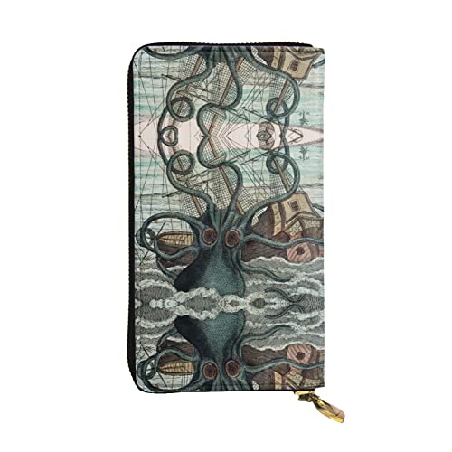 DMORJ Lange Clutch aus Leder mit Oktopus und Boot: 19 x 10 cm, bequem, leicht, wasserdicht, langlebig, schönes Geschenk, Schwarz, Einheitsgröße, Schwarz , Einheitsgröße