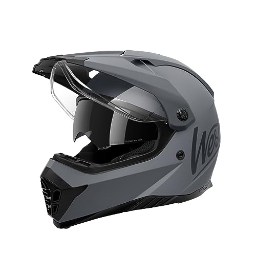 Westt Motocross Helm Fullface MTB Motorradhelm Integralhelm Crosshelm Helm Motorrad MTB Enduro Quad Helm Motorrad mit Doppelvisier Sonnenblende Herren Damen ECE DOT Zertifiziert, grau, S (55-56 cm)