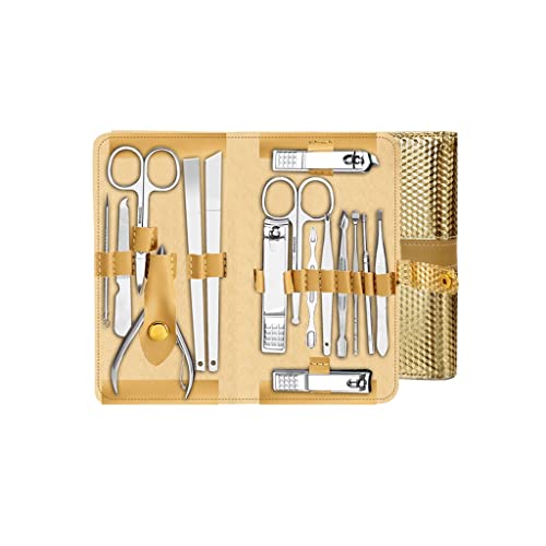 BONAD Zehennagelknipser 16-teilige Nagel-Klipper Set Edelstahl-Nagel-Clipper Pediküre-Kit Nagel-Datei Nagel-Clippers Maniküre-Schönheits-Kit mit tragbarer Mode-Tasche (Gold) Nagelknipser-Set