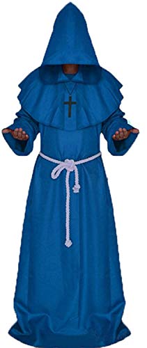 chuangminghangqi Mönch Robe Prister Gewand Mittelalter - Kostüm Renaissance Priester Robe Halloween Cosplay (L, Blau)