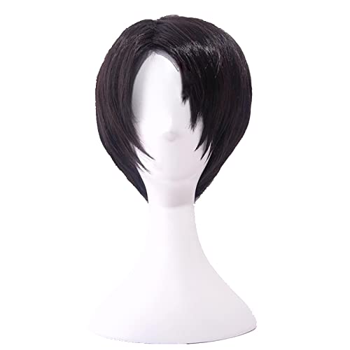 LINLINCD-Wig Anime Cosplay Rollenspiel for Attack on Titan Levi Ackerman Rivai Rivaille Cosplay Perücke kurz braun gemischt hitzebeständiges Kunsthaar