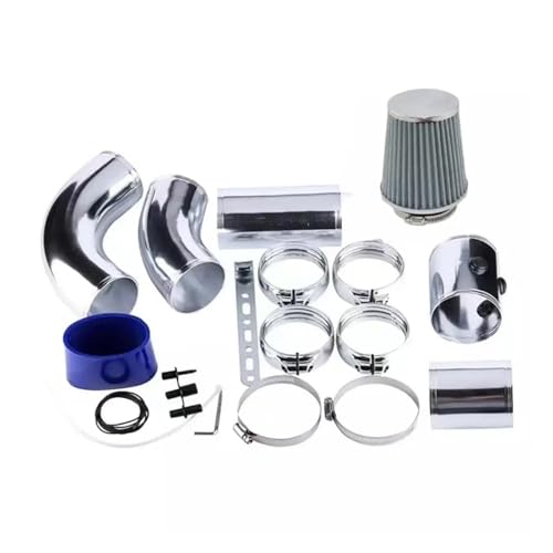 Induktion Schlauch Kit Universalfilter, 76 MM Kaltluftfilter-Ansaugrohrkombination, Leistungsinduktion, Auto-Ansaugrohrschlauch-Umbausatz Auto Luftansaug(Silber)