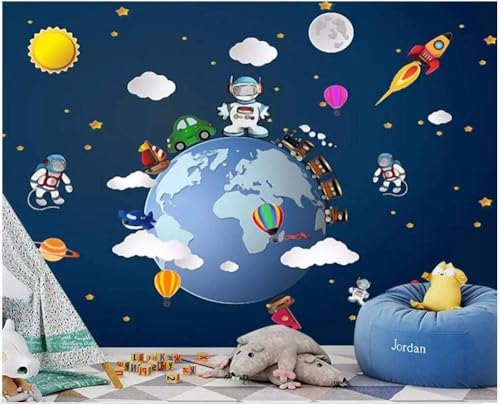 Weltraum Planeten Cartoon Star Aliens 3D Tapete Poster Restaurant Schlafzimmer Wohnzimmer Sofa TV Dekorative Wand-200cm×140cm