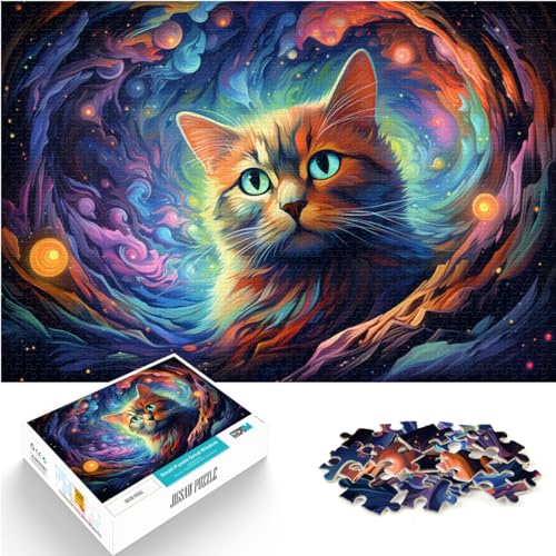 Puzzles für farbenfrohe, psychedelische Siamkatzen-Puzzles, 1000-teiliges Holzpuzzle mit vollständig ineinander greifenden und zufällig geformten Teilen, 1000 Stück (50 x 75 cm)