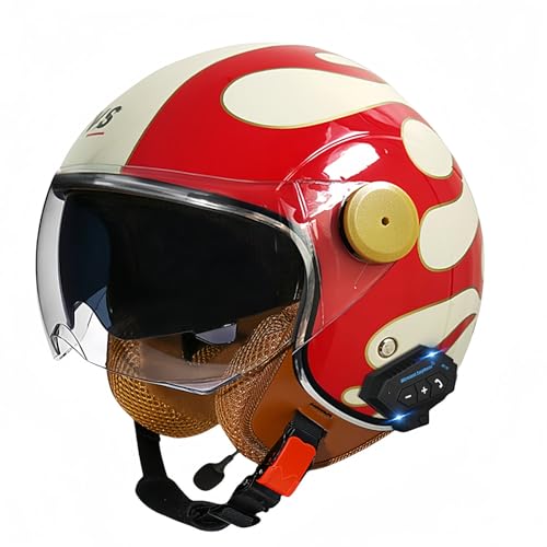 3/4-Bluetooth-Helm mit offenem Gesicht, Vintage-Motorrad-Halbhelm, ECE-zugelassenes Moped mit Doppelvisier, Motorradhelm für Männer, Erwachsene, Frauen D,XXL63-64CM