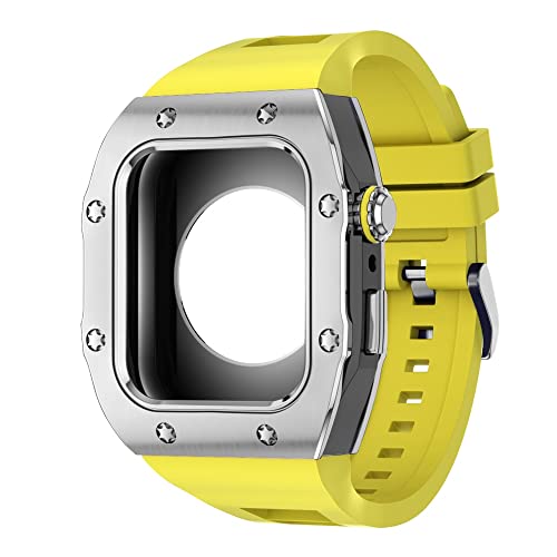 KANUZ Modifikations-Mod-Kit für Apple Watch Armband Hülle 8, 7, 44 mm, 45 mm, Silikonband, Metallrahmen, Zubehör für iWatch Serie 6, 5, 4 SE (Farbe: O, Größe: 45 mm für 8/7)