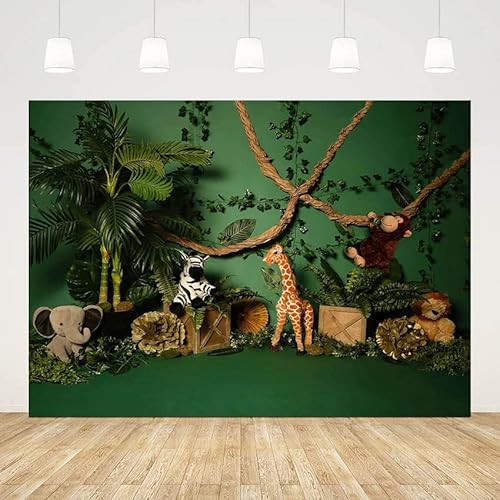 Safari Wilde Tiere grüne Wand Fotografie Hintergrund für Kindergeburtstag Feier porträt Blumen Gras dekor Hintergrund fotostudio 240X180cm