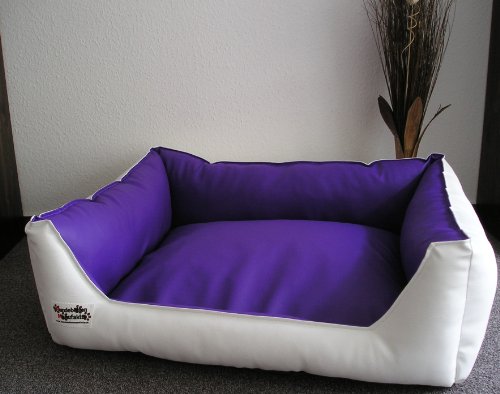 Hundebett Hundesofa Schlafplatz Kunstleder Acceso Farbe und Größe wählbar von XS bis XXL (50 cm X 40 cm, Weiss lila)