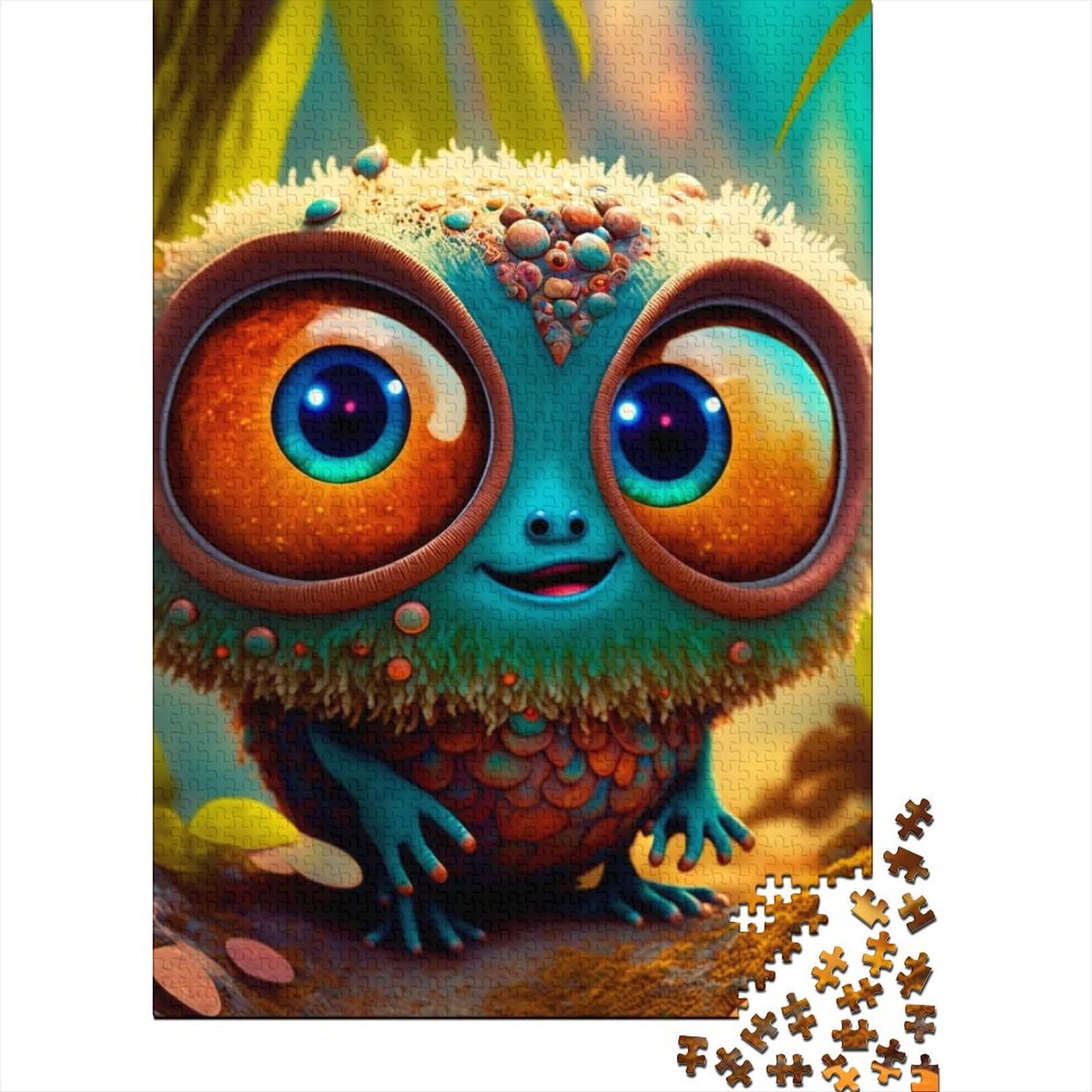 Kunstpuzzle für Erwachsene 1000 Teile Monster Baby Holzpuzzle Puzzles für Erwachsene für anspruchsvolles Puzzlespiel und Familienspiel 75x50cm