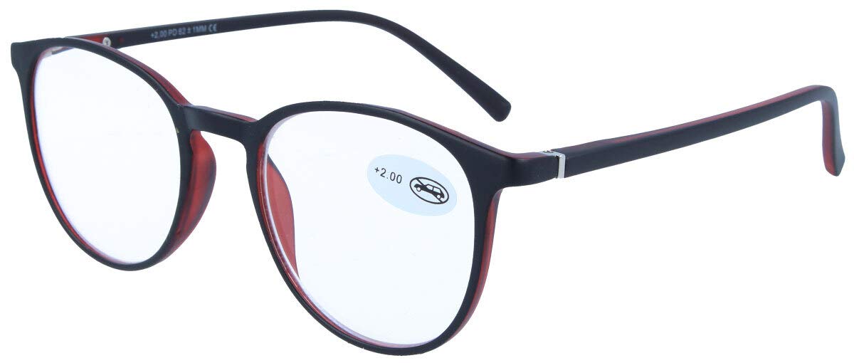 Moderne Lesebrille /-hilfe mit Einstecketui im Panto-Design LINDA in Rot + 3,00 dpt