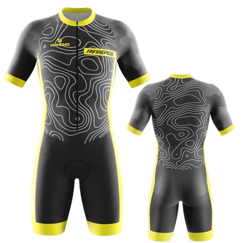 Herren Fahrrad Skinsuit,Triathlon Anzug Herren Herren Radsportanzug gepolstert einteilig Trisuit Bike Top Short Trisuit Einteiler für Wettkampf Mit 9D-Kissen Run, Cycle, Swim (TYPE-1,XL)