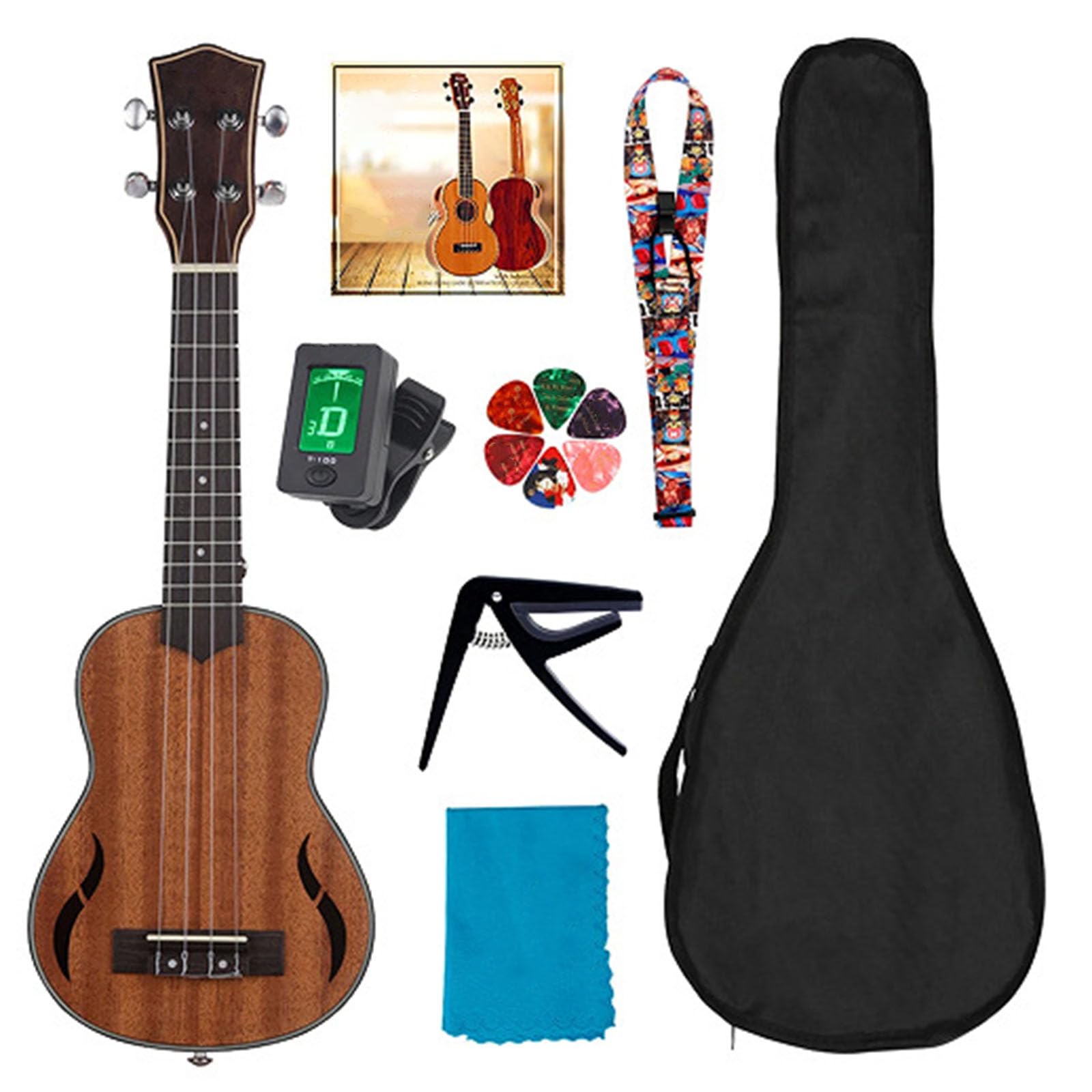 Holz-Ukulele für Anfänger, 53,3 cm, Holz-Ukulelen-Set für Kinder, Erwachsene, Studenten, Anfänger, professionelles Ukulelen-Set mit Tasche