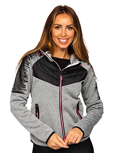 BOLF Damen Übergangsjacke Steppjacke mit Kapuze Daunenjacke Reißverschluss Sportjacke Zip Wärme Freizeit Outdoor Basic Casual Style J.STYLE KSW4007 Grau M [D4D]