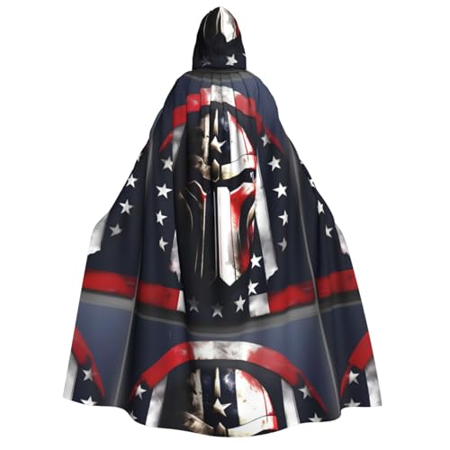 WURTON Umhang mit Kapuze für Damen und Herren mit USA-Flagge, amerikanischer Spartaner-Druck, Halloween, Karneval, Cosplay, Mottopartys, Dekoration