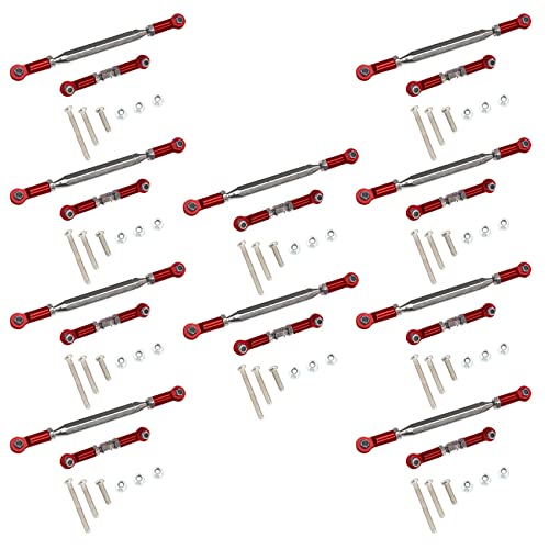 SICOSALT 10X Metall Verstellbares Lenk Gestänge Servo Link Zug Stange Spann Schloss für Mn D90 D99 Mn-90-45 1/12 Rot