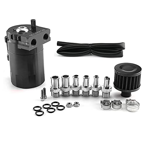 Universal Auto Tank Tank Kit, Aluminium Öltank Auto Tank Universal Luft-Ölabscheider mit Luftfilter, Schlauch und anderem Zubehör (Schwarz)