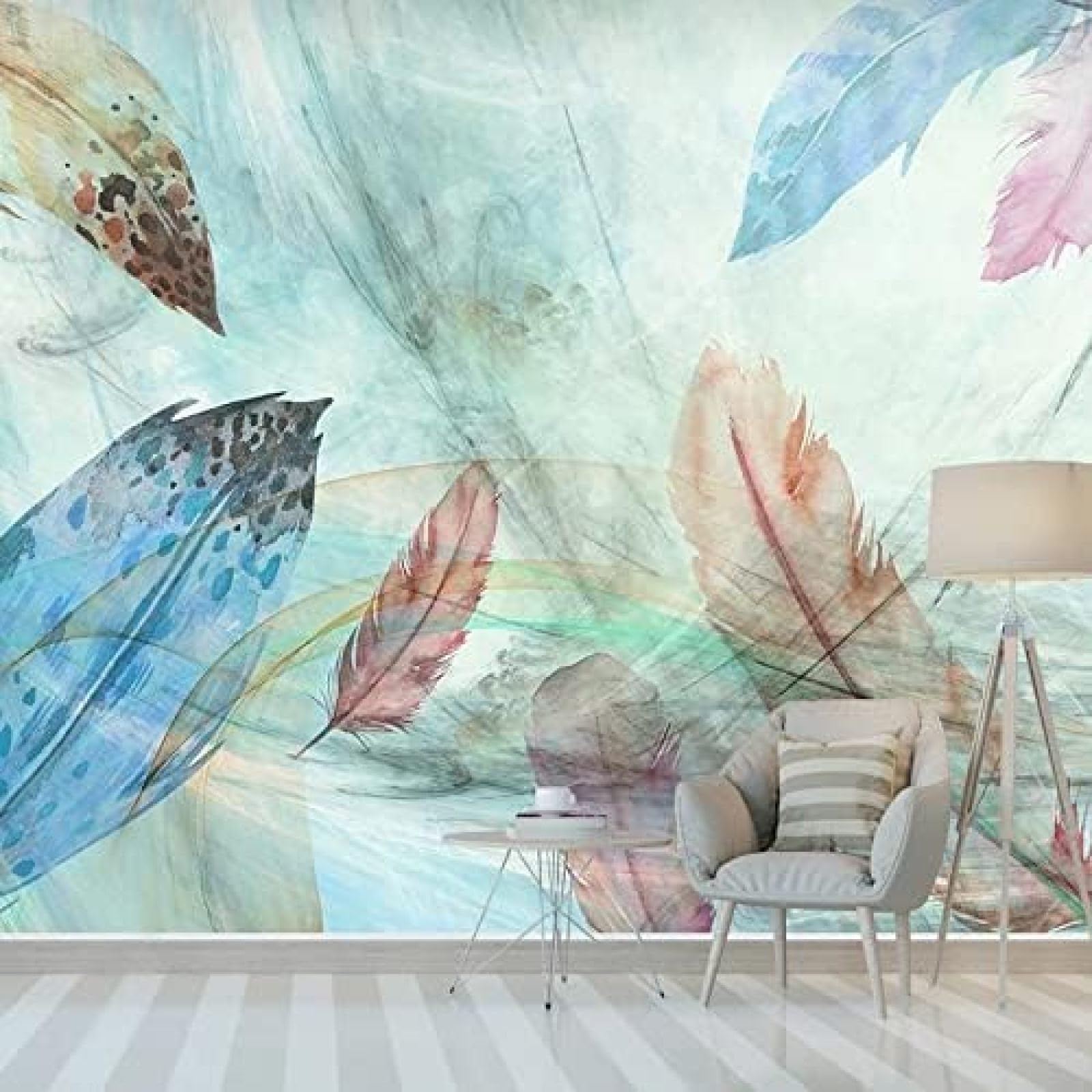 XLMING Abstrakte Linie Aquarell Feder 3D Tapete Wohnzimmer Sofa Schlafzimmer Esszimmer Home Dekoration Wand-250cm×170cm