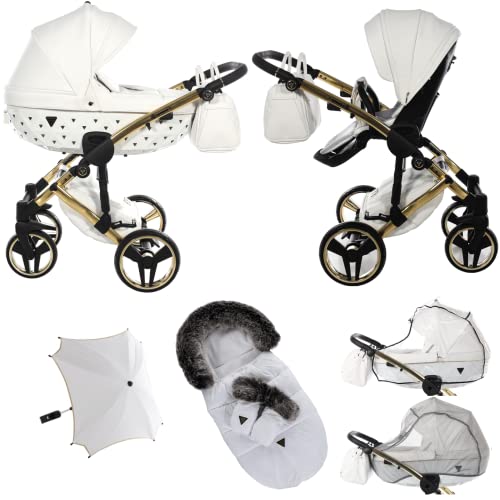 Original Junama Diamond Exclusive 2in1 + Schlafsäcke + Handschuhe + Regenschirm modulare Kombinationssysteme Exklusive Prams (03 Kupferweiß)