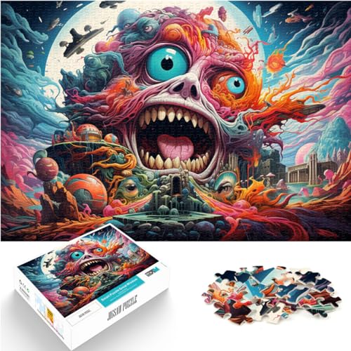 Puzzles Bunte psychedelische Monster-Puzzles 1000-teiliges Holzpuzzle Einfache Puzzles mit vollständig ineinander greifenden und zufällig geformten Teilen (50 x 75 cm)