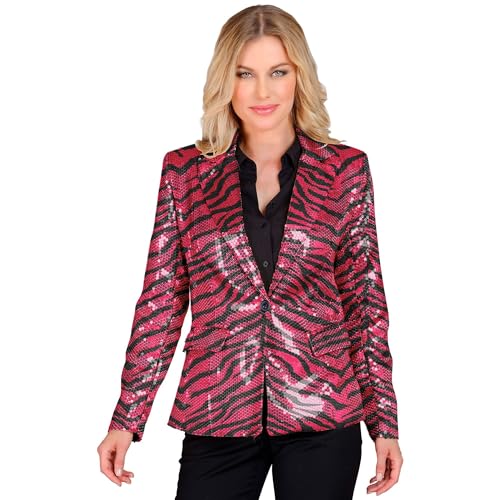 Widmann - Party Fashion Blazer mit Pailletten für Damen, Zebramuster, Disco Fever, Schlagermove, Jackett, Animal Print