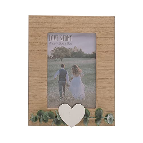 Love Story Holz-Bilderrahmen, Eukalyptus und Herz, 15,2 x 10,2 cm, Hochformat, rustikale Dekoration für Zuhause